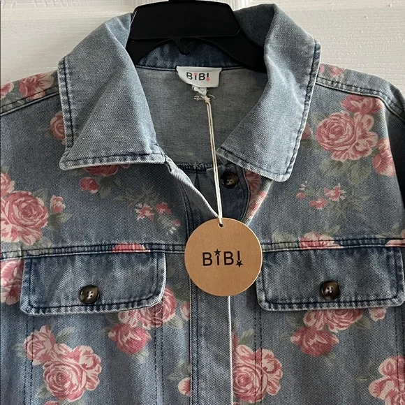 BiBi Blue Floral Jean Shacket - Picture 5 of 6